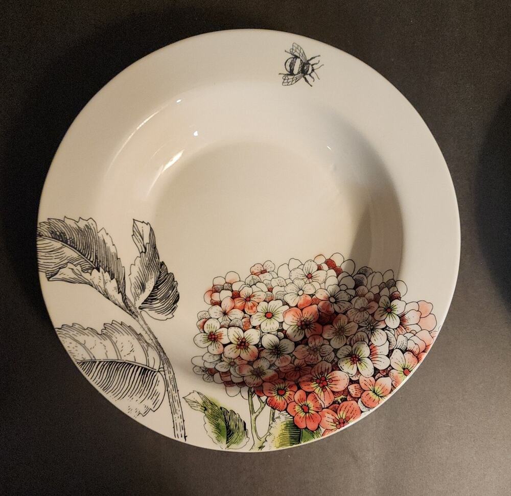 Rachel Bilson Edie Rose Hydrangea Collection 9" Rimmed Soup Bowl Ceramic Coral